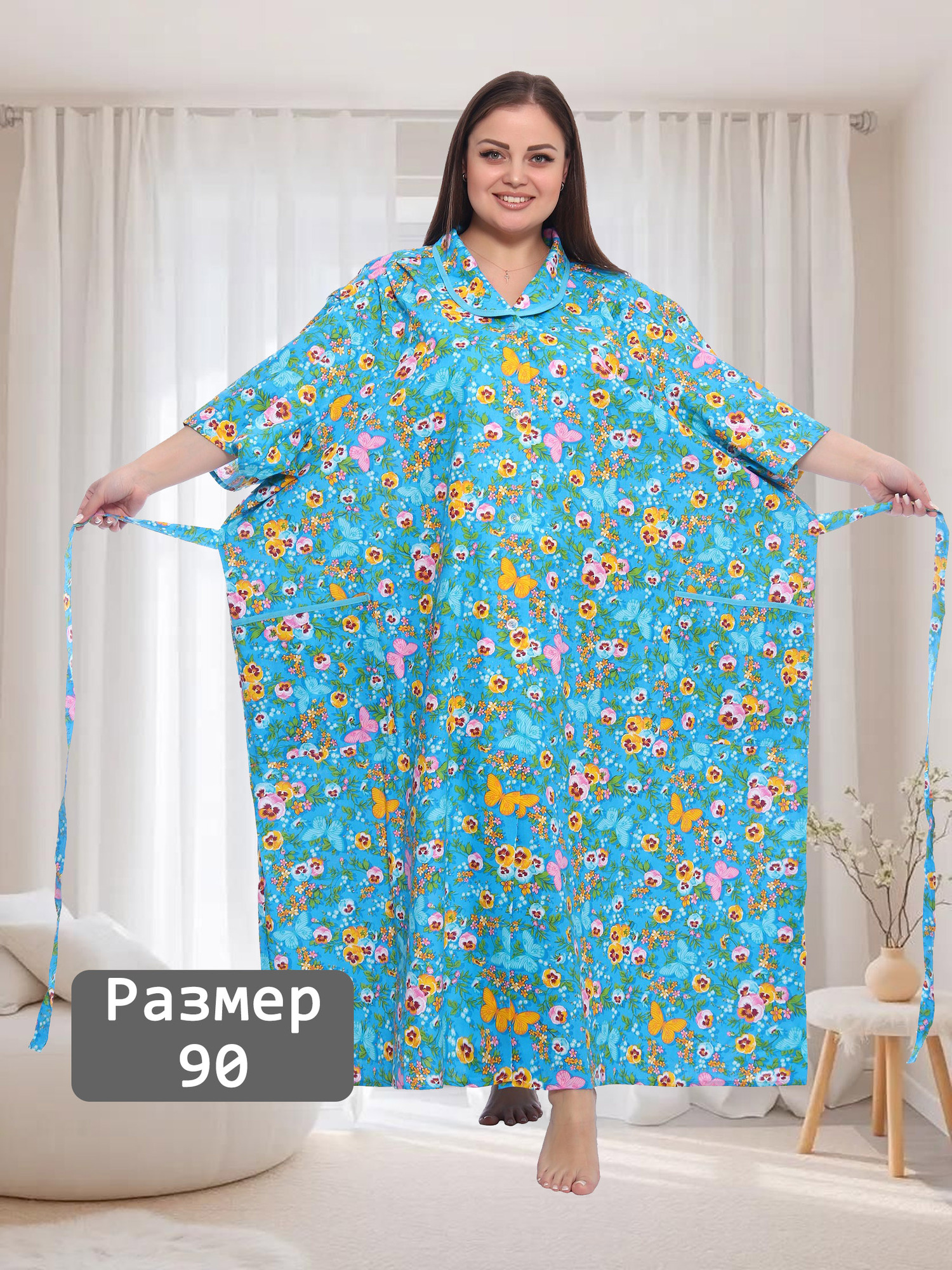 Халат бязевый на пуговицах гигант V-ДХГ-01-2